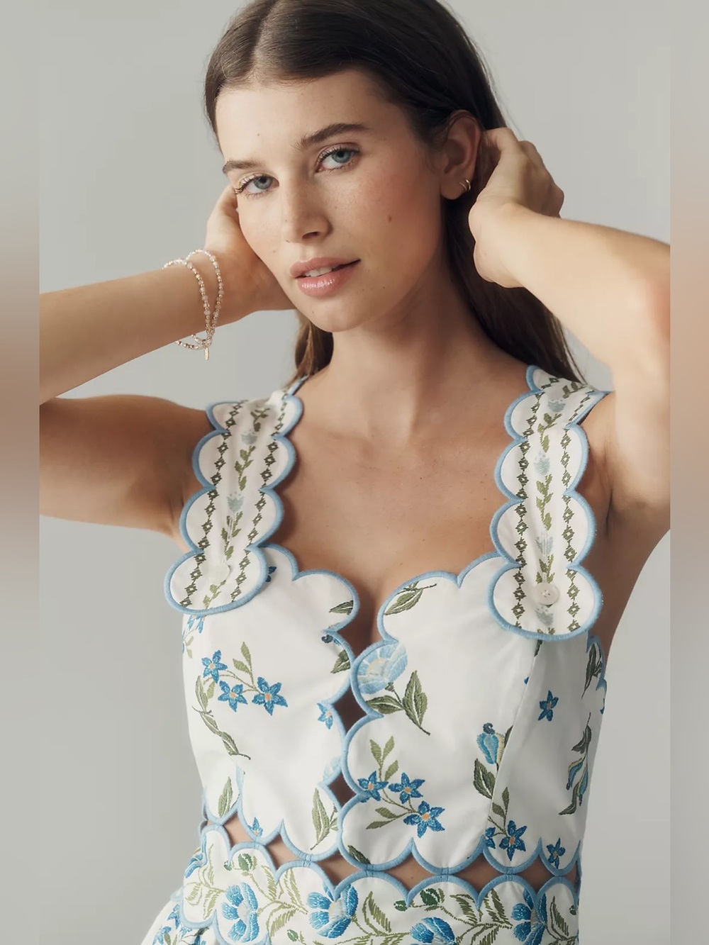 FARM Rio Sleeveless Scallop-Trim Printed Midi Dress Sz-M - Picture 3 of 15